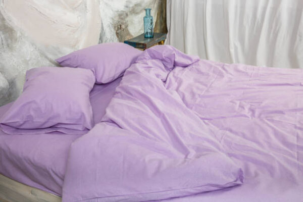 Linen bed sheets natural and healthy textiles linen lilac tray